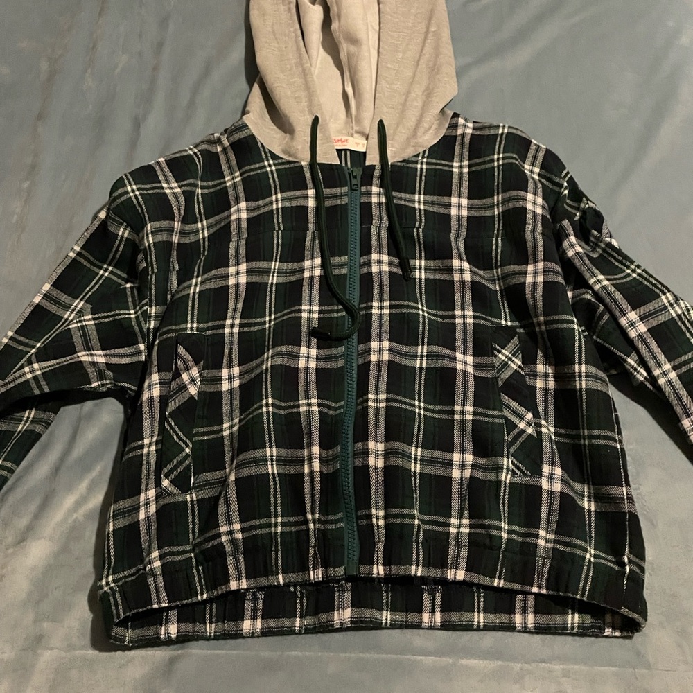ROMWE Plaid Hoodie - Green and White